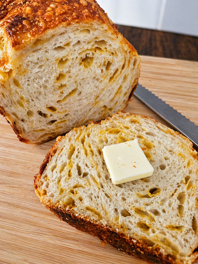 Freshly sliced sourdough bread